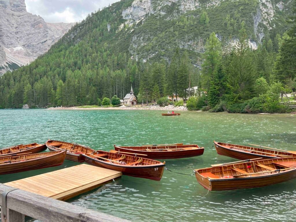 some boats in water